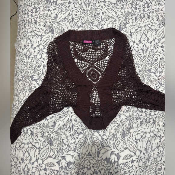 Say What? Dark Brown Crochet Women cardigan size L - Picture 2 of 8